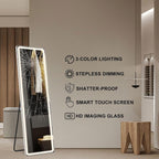 Miroir de sol avec éclairage LED, 64 x 21, miroir pleine longueur avec support, miroir suspendu, miroir mural, miroir intégral