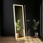 Miroir de sol avec éclairage LED, 64 x 21, miroir pleine longueur avec support, miroir suspendu, miroir mural, miroir intégral