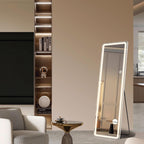 Miroir de sol avec éclairage LED, 64 x 21, miroir pleine longueur avec support, miroir suspendu, miroir mural, miroir intégral