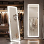 Miroir de sol avec éclairage LED, 64 x 21, miroir pleine longueur avec support, miroir suspendu, miroir mural, miroir intégral