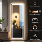 Miroir de sol avec éclairage LED, 64 x 21, miroir pleine longueur avec support, miroir suspendu, miroir mural, miroir intégral