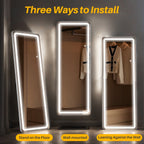 Miroir de sol avec éclairage LED, 64 x 21, miroir pleine longueur avec support, miroir suspendu, miroir mural, miroir intégral