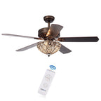 Ventilateur de plafond éclairé à 5 pales en bronze rustique Gliska avec abat-jour en cristal