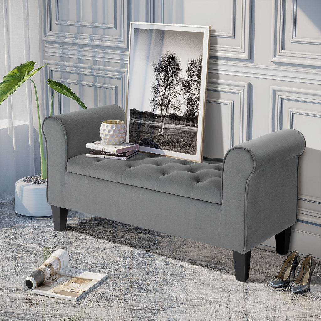 Banc ottoman de rangement capitonné à boutons HOMCOM, banc de lit rembourré avec accoudoirs roulés pour chambre, salon ou couloir