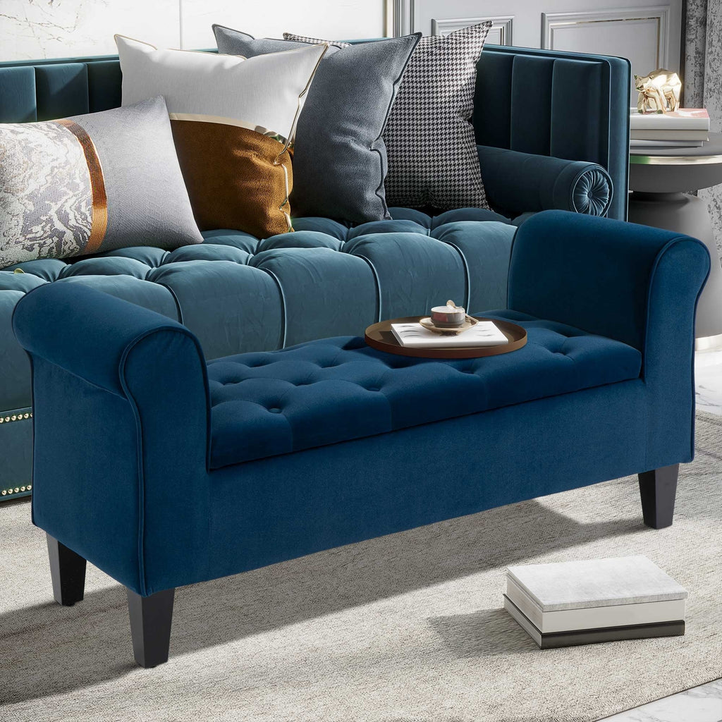 Banc ottoman de rangement capitonné à boutons HOMCOM, banc de lit rembourré avec accoudoirs roulés pour chambre, salon ou couloir