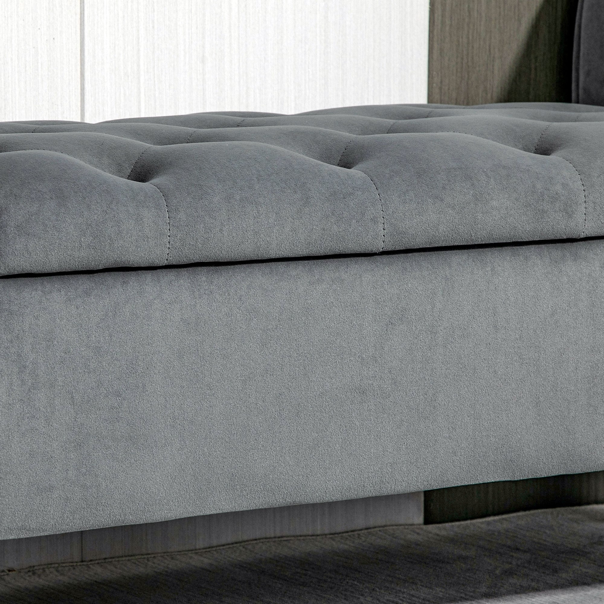 Banc ottoman de rangement capitonné à boutons HOMCOM, banc de lit rembourré avec accoudoirs roulés pour chambre, salon ou couloir