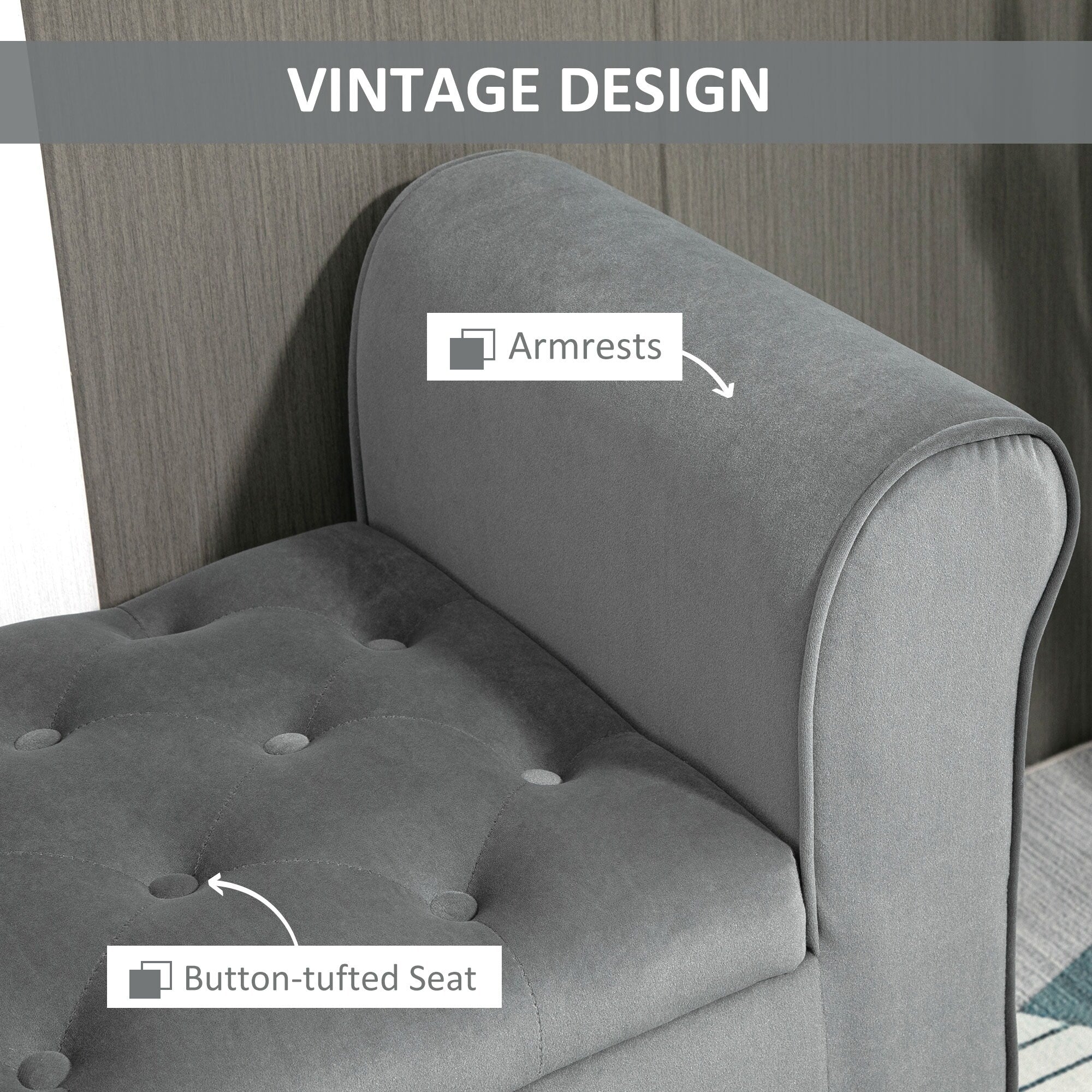 Banc ottoman de rangement capitonné à boutons HOMCOM, banc de lit rembourré avec accoudoirs roulés pour chambre, salon ou couloir