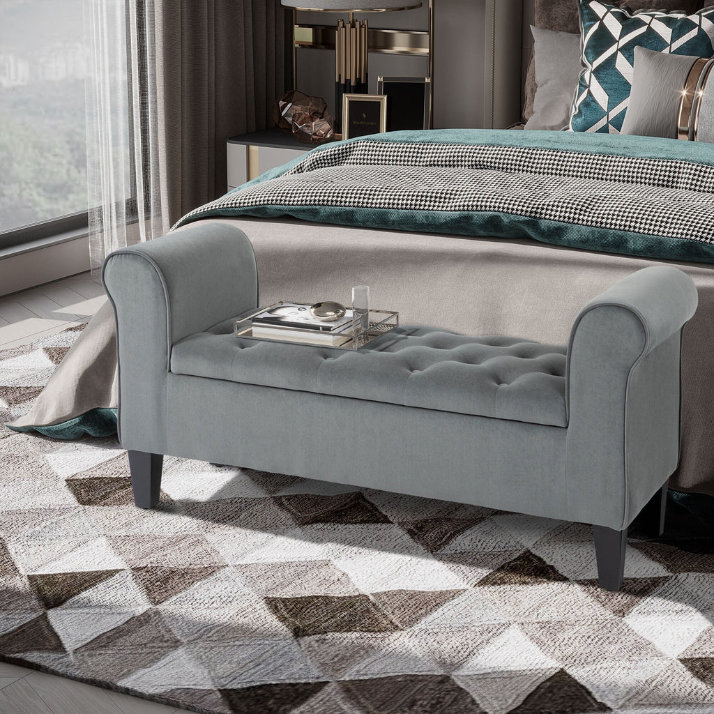 Banc ottoman de rangement capitonné à boutons HOMCOM, banc de lit rembourré avec accoudoirs roulés pour chambre, salon ou couloir