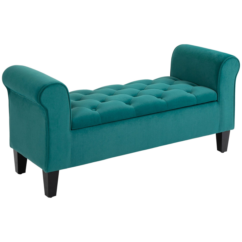 Banc ottoman de rangement capitonné à boutons HOMCOM, banc de lit rembourré avec accoudoirs roulés pour chambre, salon ou couloir