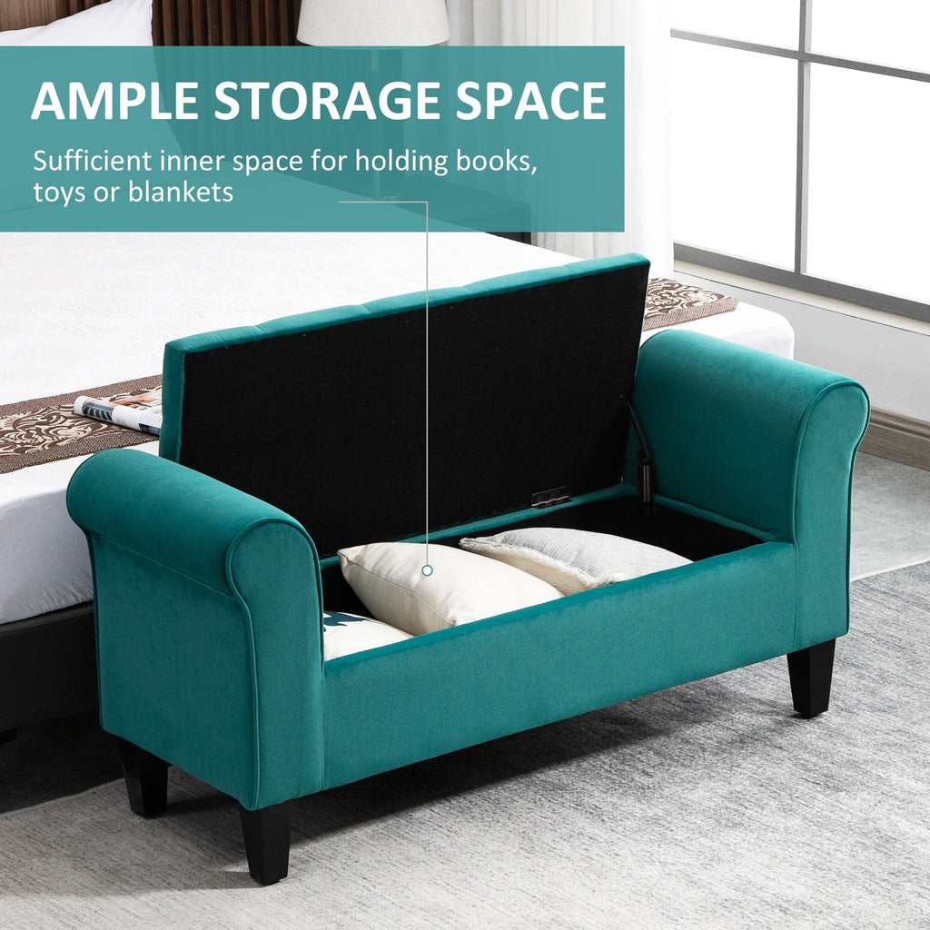 Banc ottoman de rangement capitonné à boutons HOMCOM, banc de lit rembourré avec accoudoirs roulés pour chambre, salon ou couloir