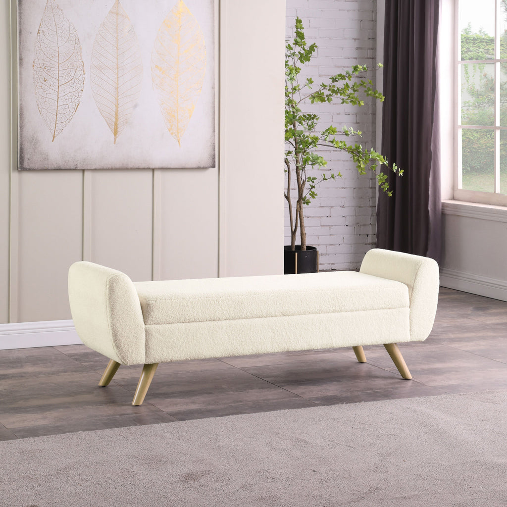Banc de rangement moderne Sherpa avec pieds en bois HomePop