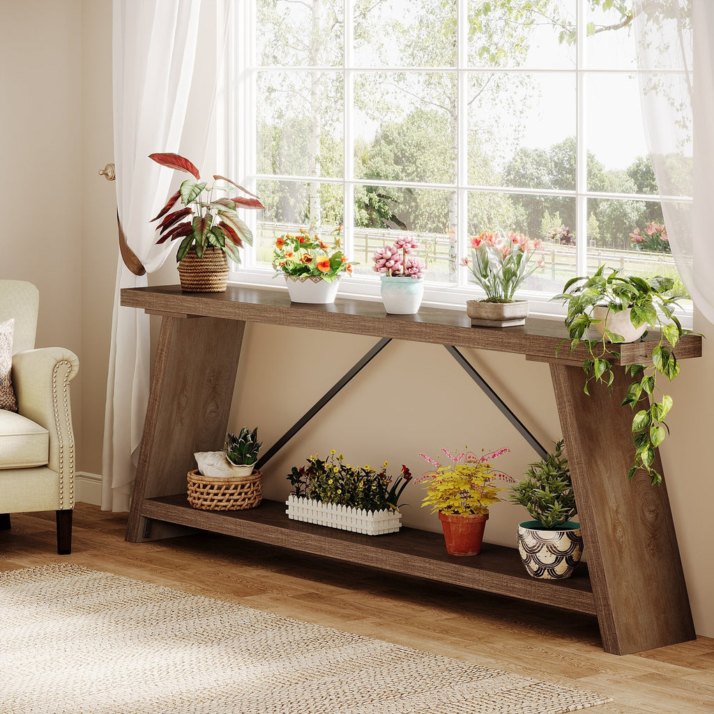 Console de canapé en bois rustique de 70,9 pouces de long avec étagère de rangement