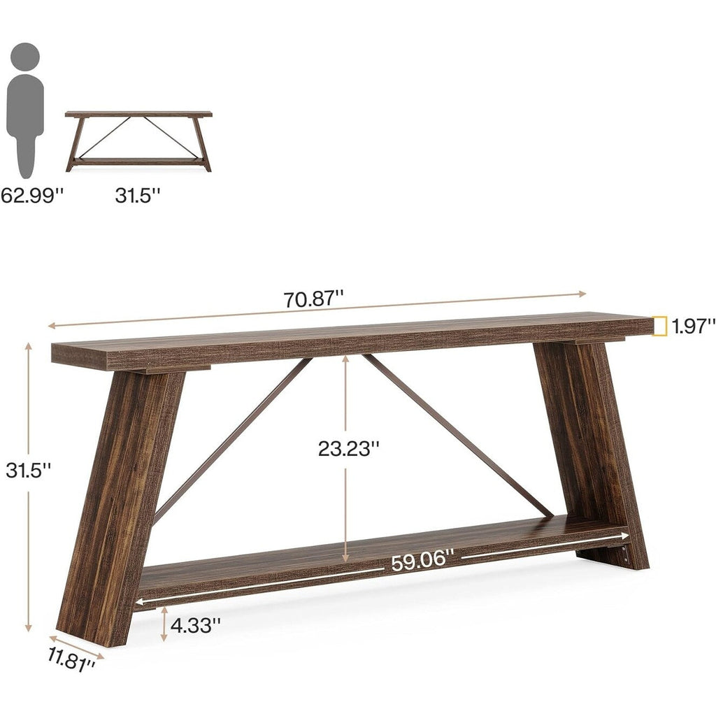 Console de canapé en bois rustique de 70,9 pouces de long avec étagère de rangement