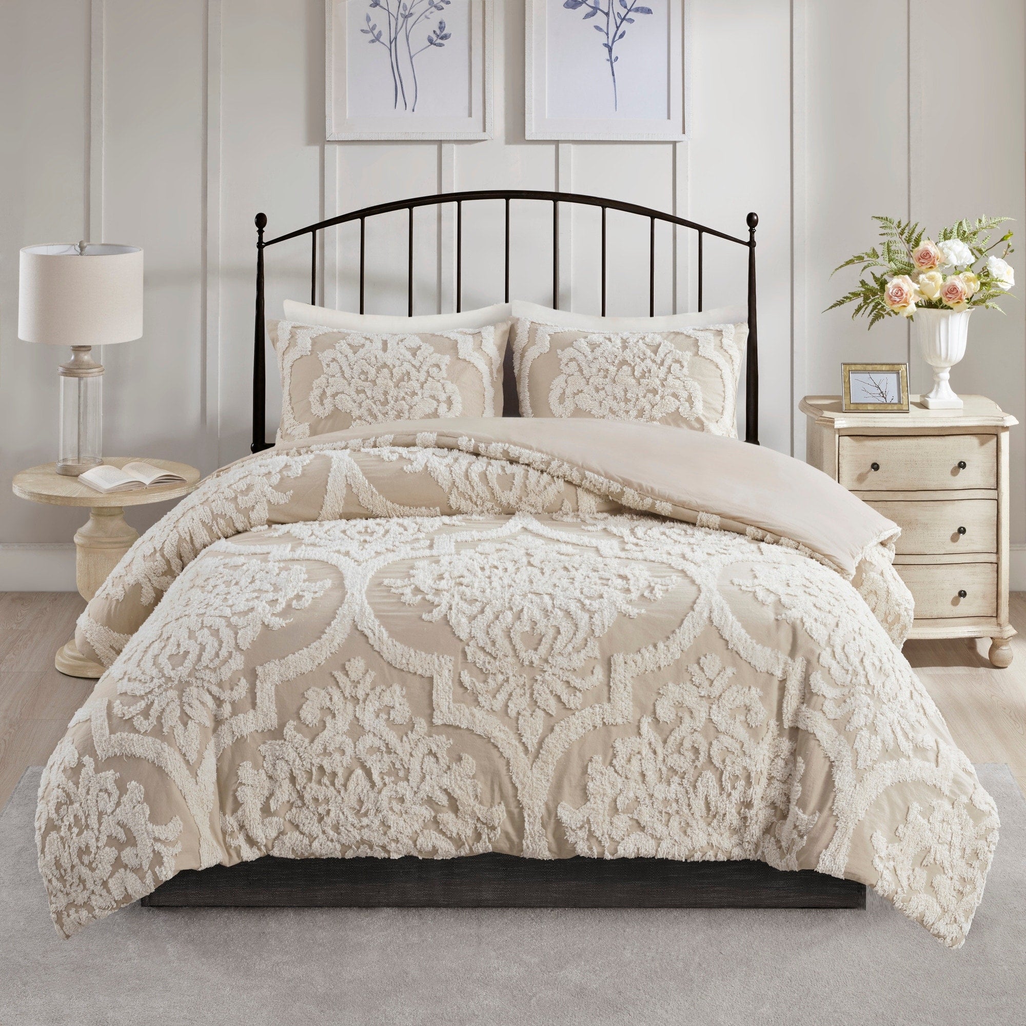 Parure de couette Madison Park Aeriela en coton chenille touffeté damassé