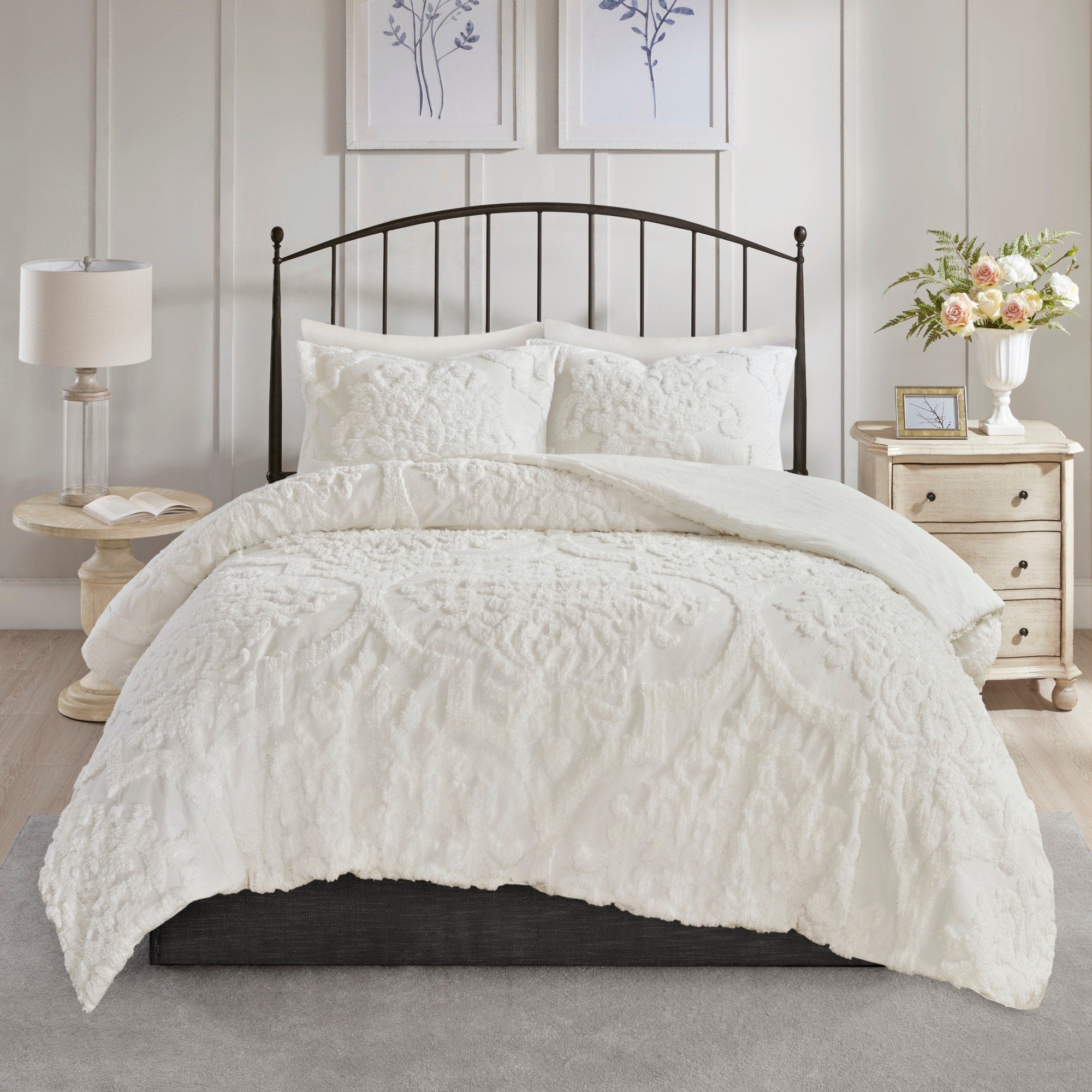 Parure de couette Madison Park Aeriela en coton chenille touffeté damassé
