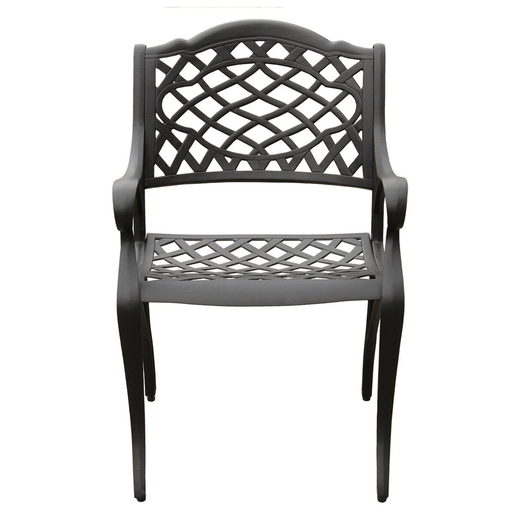 Ensemble de salle à manger d'extérieur moderne et orné en aluminium maillé, grand format hexagonal de 160 cm, avec plateau tournant et six chaises - N/A
