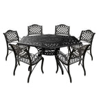 Ensemble de salle à manger d'extérieur moderne et orné en aluminium maillé, grand format hexagonal de 160 cm, avec plateau tournant et six chaises - N/A