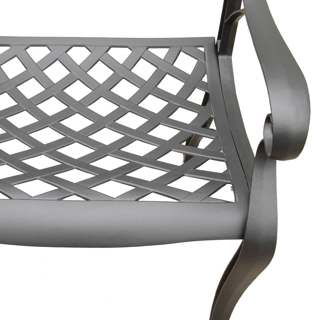 Ensemble de salle à manger d'extérieur moderne et orné en aluminium maillé, grand format hexagonal de 160 cm, avec plateau tournant et six chaises - N/A
