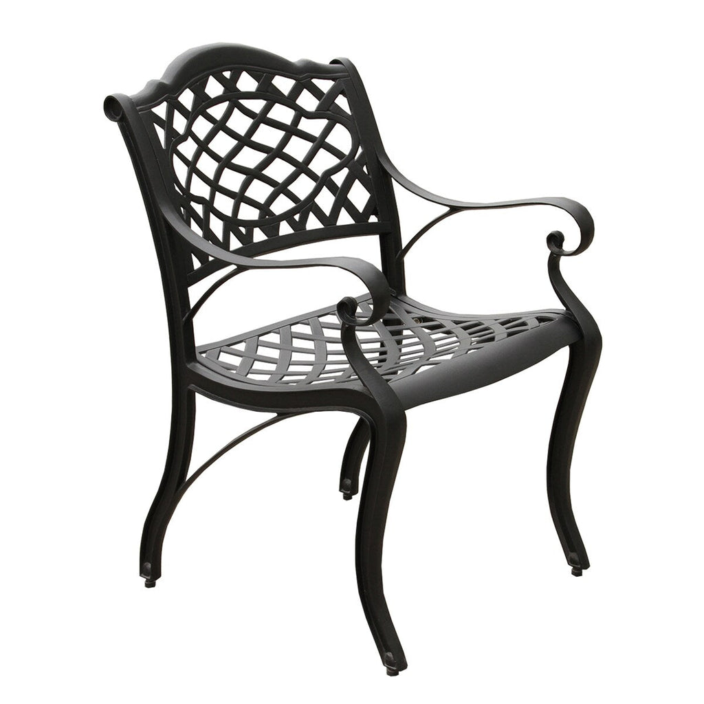 Ensemble de salle à manger d'extérieur moderne et orné en aluminium maillé, grand format hexagonal de 160 cm, avec plateau tournant et six chaises - N/A