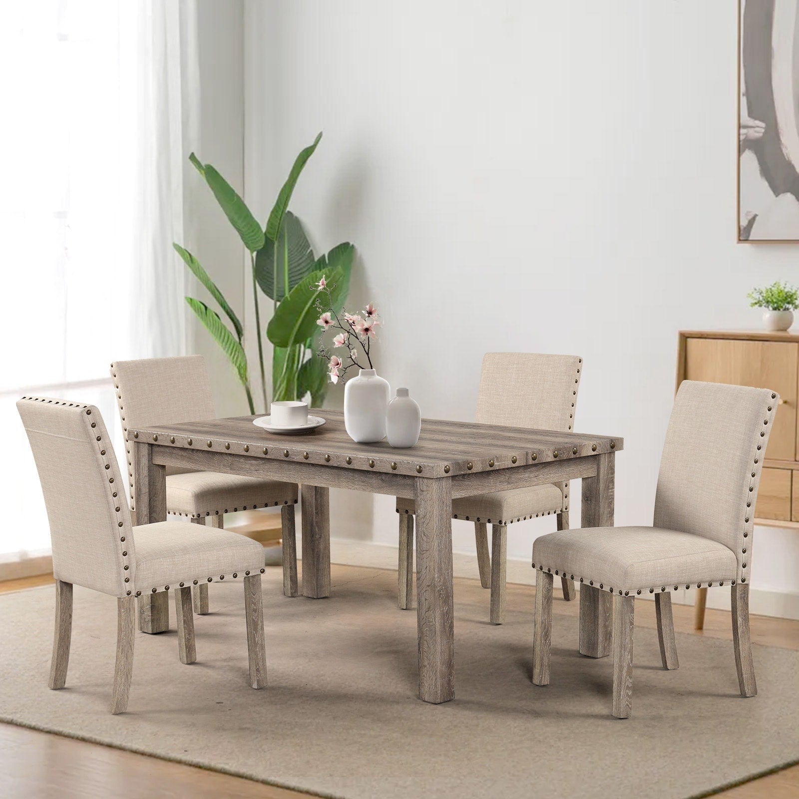 Ensemble de salle à manger de style ferme Morden Fort avec table rectangulaire et chaises, 5 pièces