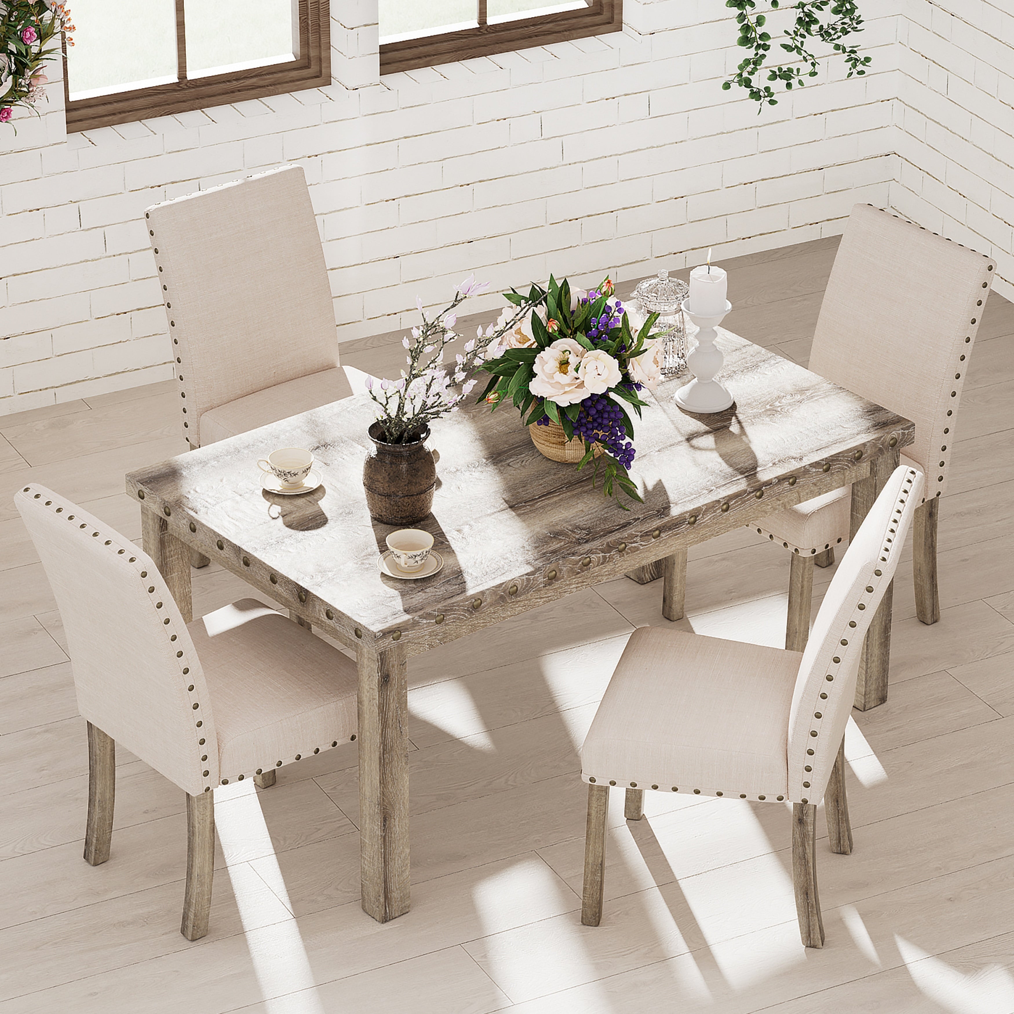 Ensemble de salle à manger de style ferme Morden Fort avec table rectangulaire et chaises, 5 pièces