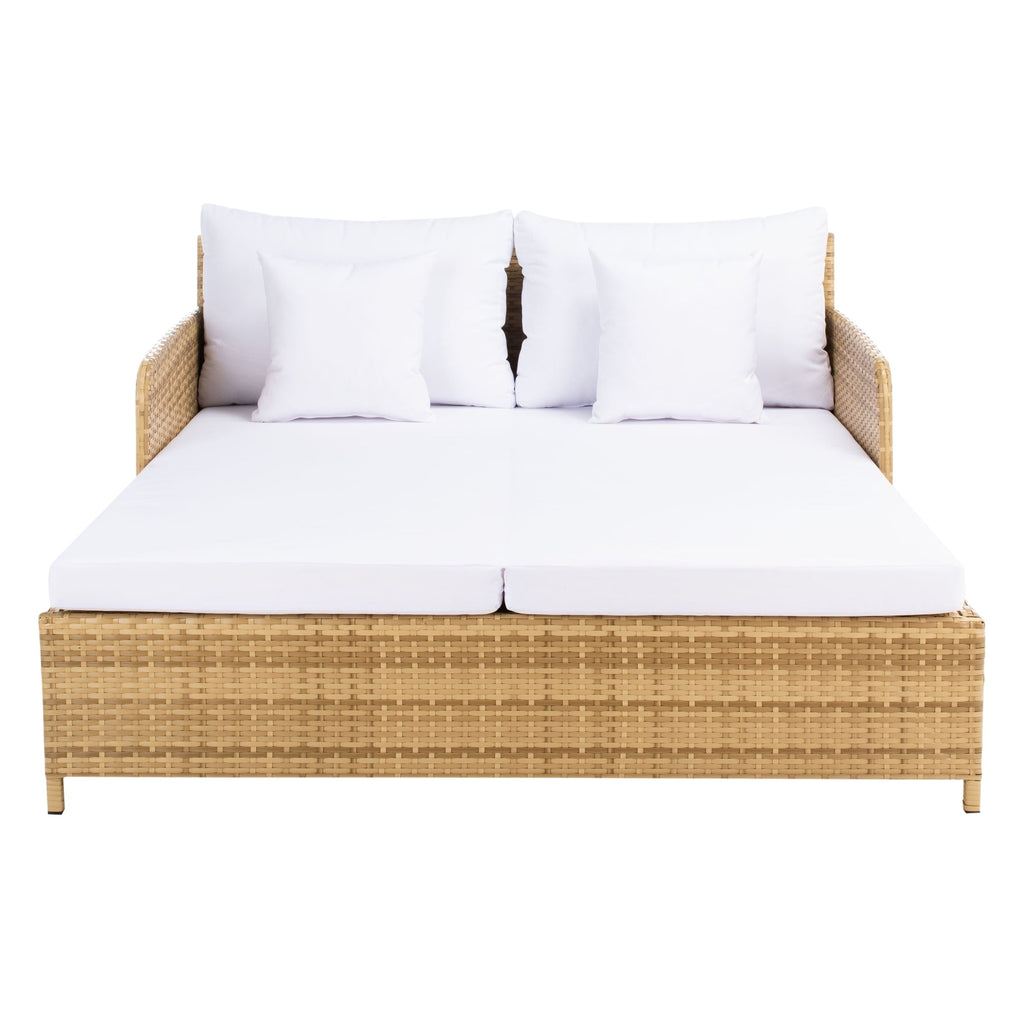 Lit de repos d'extérieur SAFAVIEH Taniyah en osier avec oreiller et coussins - 53 L x 28 P x 62 H