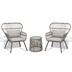 Ensemble de bistrot d'extérieur 3 pièces en osier, mobilier de jardin en rotin toutes saisons, chaises de patio avec coussins