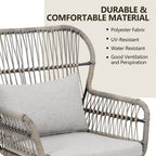 Ensemble de bistrot d'extérieur 3 pièces en osier, mobilier de jardin en rotin toutes saisons, chaises de patio avec coussins