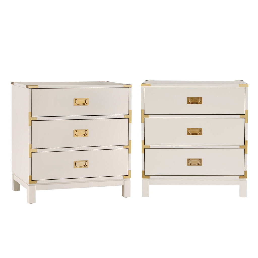Table de chevet à 3 tiroirs avec accents dorés Valoria